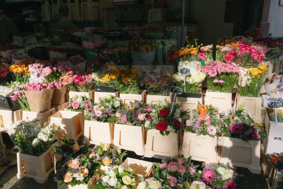 Fresh flowers display at flower market